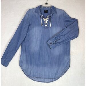 TWELVE by Ontwelfth lace up tunic shirt women's size L blue chambray long sleeve